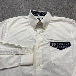 Fred Perry Button-Down Shirt Men L White Long Sleeve Drake's Print Pocket